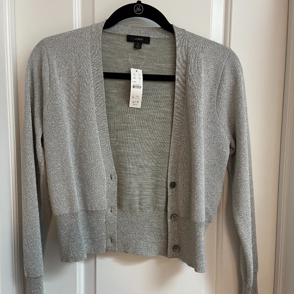 JCrew cropped silver cardigan